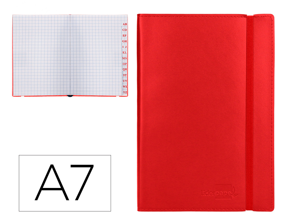 LIDERPAPEL - LIBRETA SIMIL PIEL A7 120 HOJAS 70G/M2 INDICE ROJO (Ref.LG09)