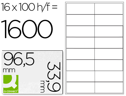 Q-CONNECT - ETIQUETA ADHESIVA TAMAÑO 96,5X33,9 MM FOTOCOPIADORA LASER INK-JET CAJA CON 100 HOJAS DIN A4 (Ref.KF10651)