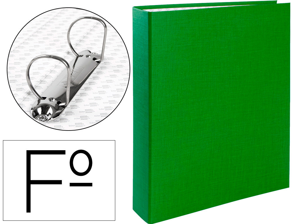 LIDERPAPEL - CARPETA DE 2 ANILLAS 40MM MIXTAS FOLIO Cartón FORRADO PAPER COAT COMPRESOR PLASTICO VERDE (Ref.CH10)