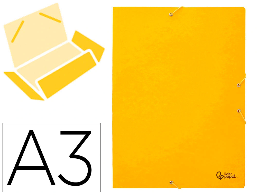 LIDERPAPEL - CARPETA GOMAS FOLIO 3 SOLAPAS Cartón SIMIL PRESPAN AMARILLA (Ref.CG36)