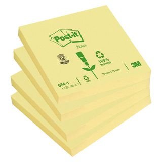 POST-IT - BLOC DE NOTAS ADHESIVAS QUITA Y PON 76X76 MM PAPEL RECICLADO AMARILLO (Ref.FT510004607 (654-1AM))
