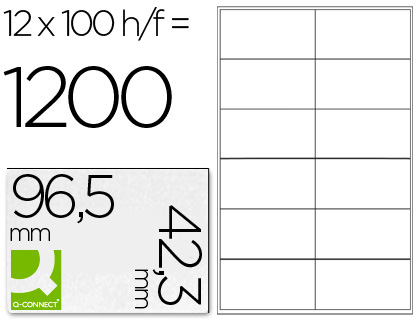 Q-CONNECT - ETIQUETA ADHESIVA TAMAÑO 96,5X42,3 MM FOTOCOPIADORA LASER INK-JET CAJA CON 100 HOJAS DIN A4 (Ref.KF10652)