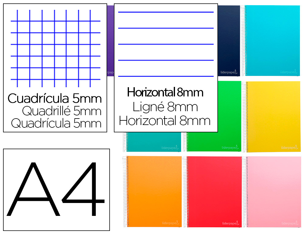 LIDERPAPEL - Cuaderno espiral A4 micro jolly multidisciplina tapa forrada 140h 75gr 28h 5mm 112h hrtal. (Ref. BA99)