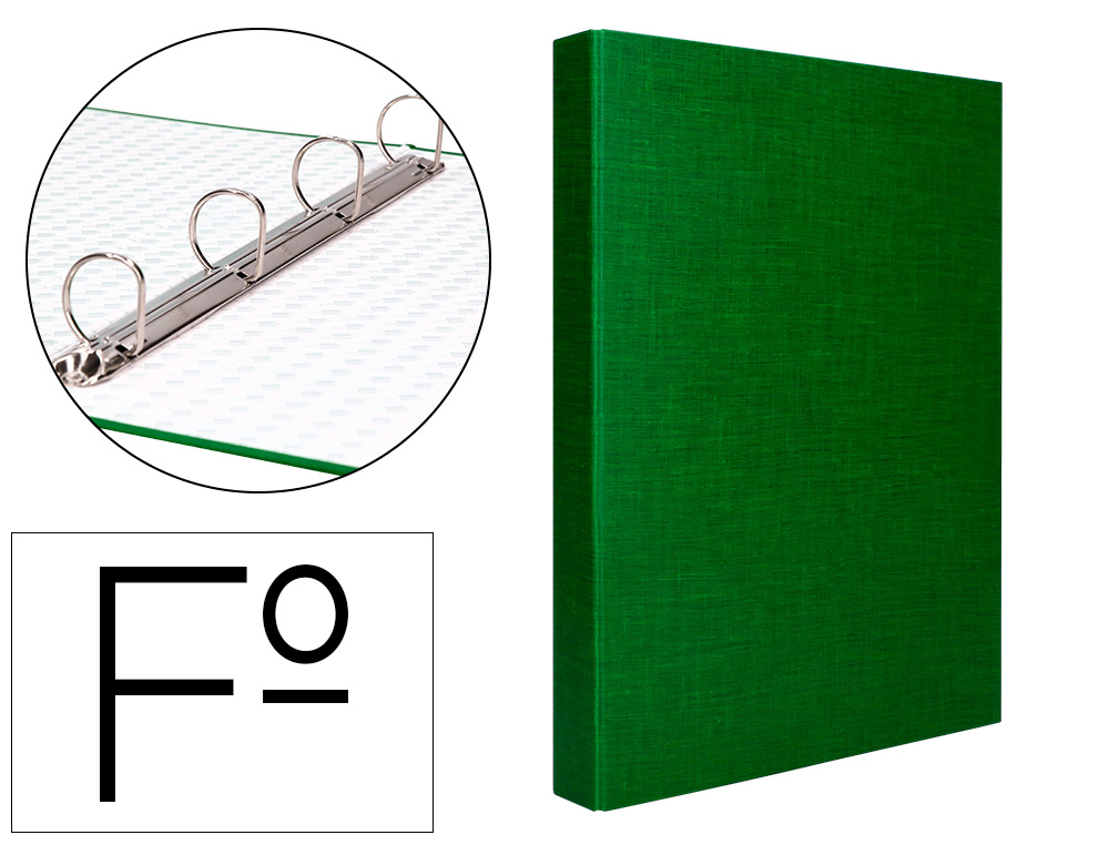 LIDERPAPEL - CARPETA DE 4 ANILLAS 25MM MIXTAS FOLIO CARTONFORRADO PAPER COAT VERDE (Ref.CA22)