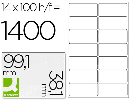Q-CONNECT - ETIQUETA ADHESIVA TAMAÑO 99,1X38,1 MM FOTOCOPIADORA LASER INK-JET CAJA CON 100 HOJAS DIN A4 (Ref.KF01585)