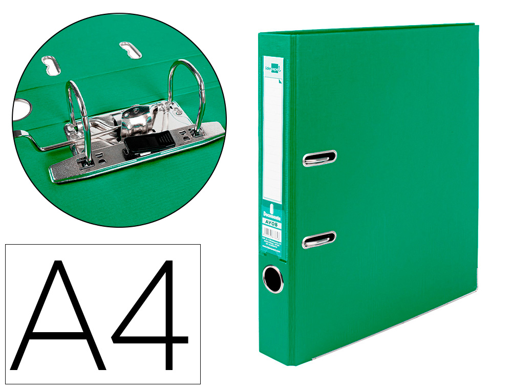 LIDERPAPEL - ARCHIVADOR DE PALANCA A4 DOCUMENTA FORRADO PVC CON RADO LOMO 52MM VERDE COMPRESOR METALICO (Ref.AY08)