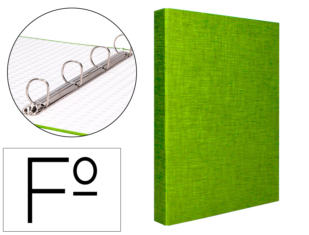 LIDERPAPEL - CARPETA DE 4 ANILLAS 25MM MIXTAS FOLIO CARTONFORRADO PAPER COAT VERDE FROST (Ref.CA25)