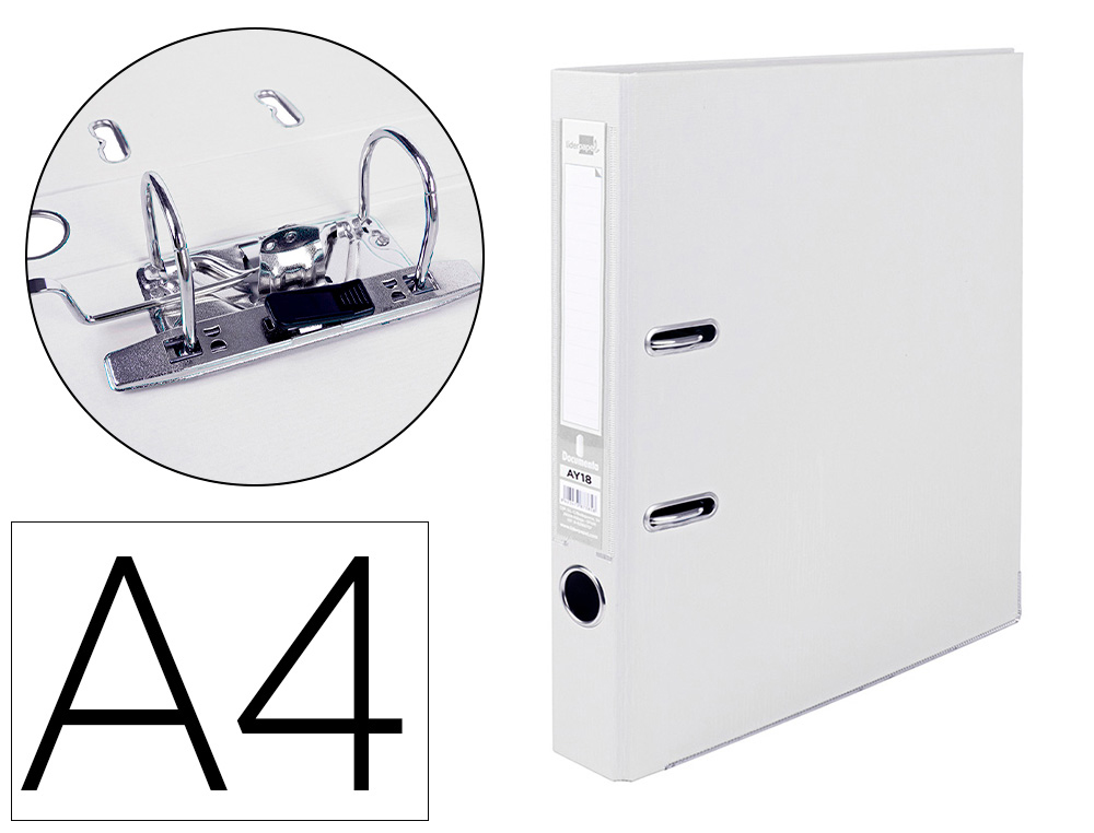 LIDERPAPEL - ARCHIVADOR DE PALANCA A4 DOCUMENTA FORRADO PVC CON RADO LOMO 52MMBLANCO COMPRESOR METALICO (Ref.AY18)