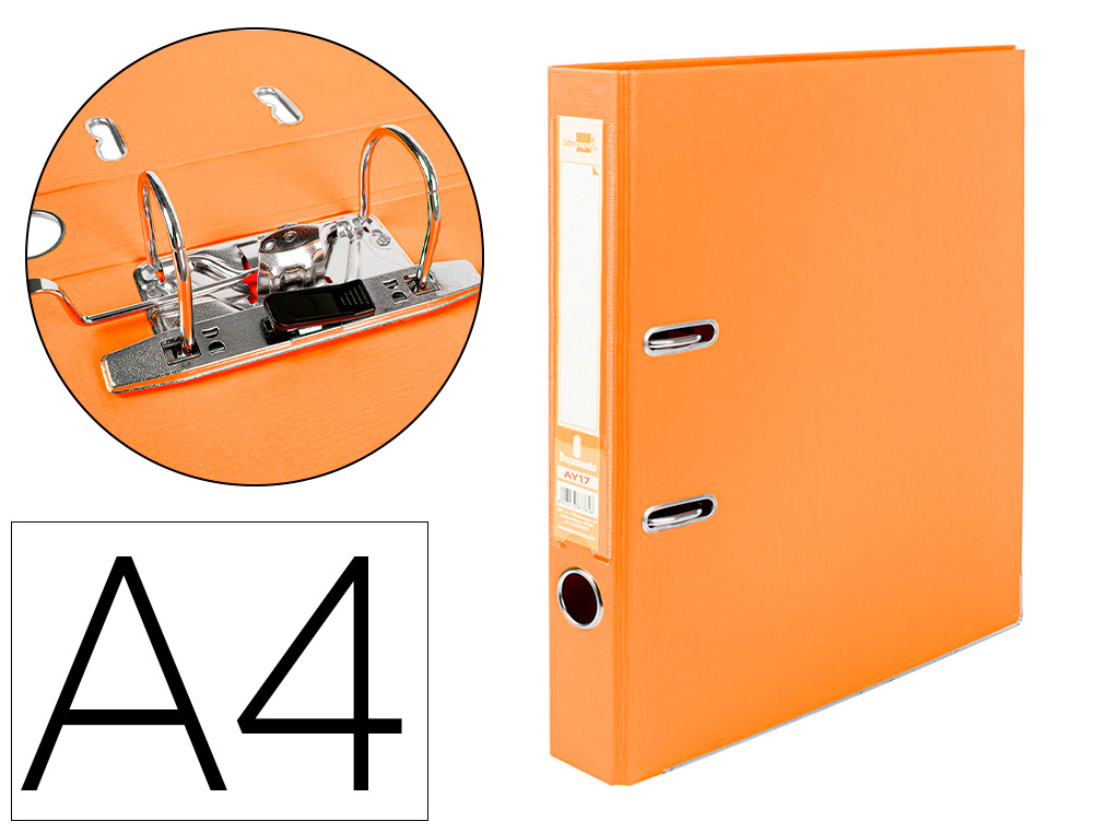 LIDERPAPEL - ARCHIVADOR DE PALANCA A4 DOCUMENTA FORRADO PVC CON RADO LOMO 52MMNARANJA COMPRESOR METALICO (Ref.AY17)