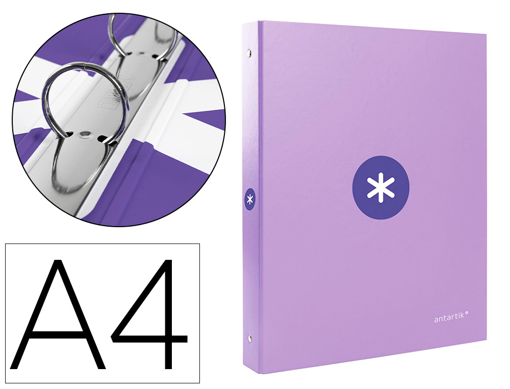 ANTARTIK - Carpeta liderpapel A4 forrada 4 anillas 25 mm redondas color lavanda (Ref. KA53)