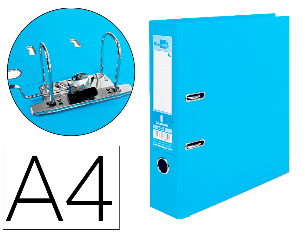 LIDERPAPEL - ARCHIVADOR DE PALANCA A4 DOCUMENTA FORRADO PVC CON RADO LOMO 75 MM CELESTE COMPRESOR METALICO (Ref.AZ73)