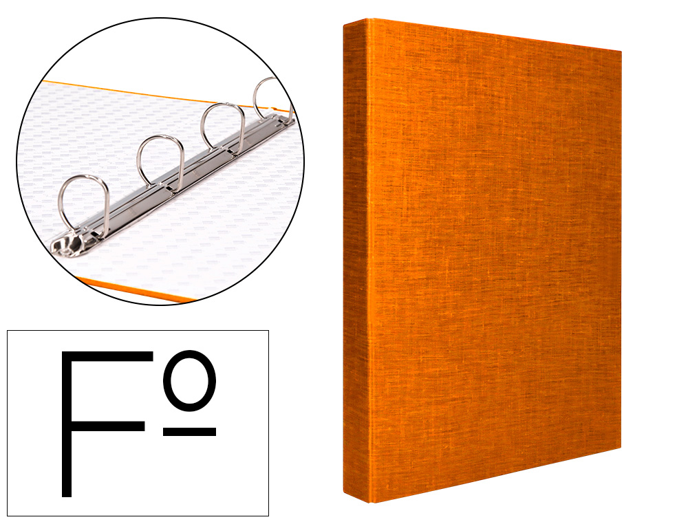 LIDERPAPEL - CARPETA DE 4 ANILLAS 25MM MIXTAS FOLIO Cartón FORRADO PAPER COAT NARANJA (Ref.CA24)