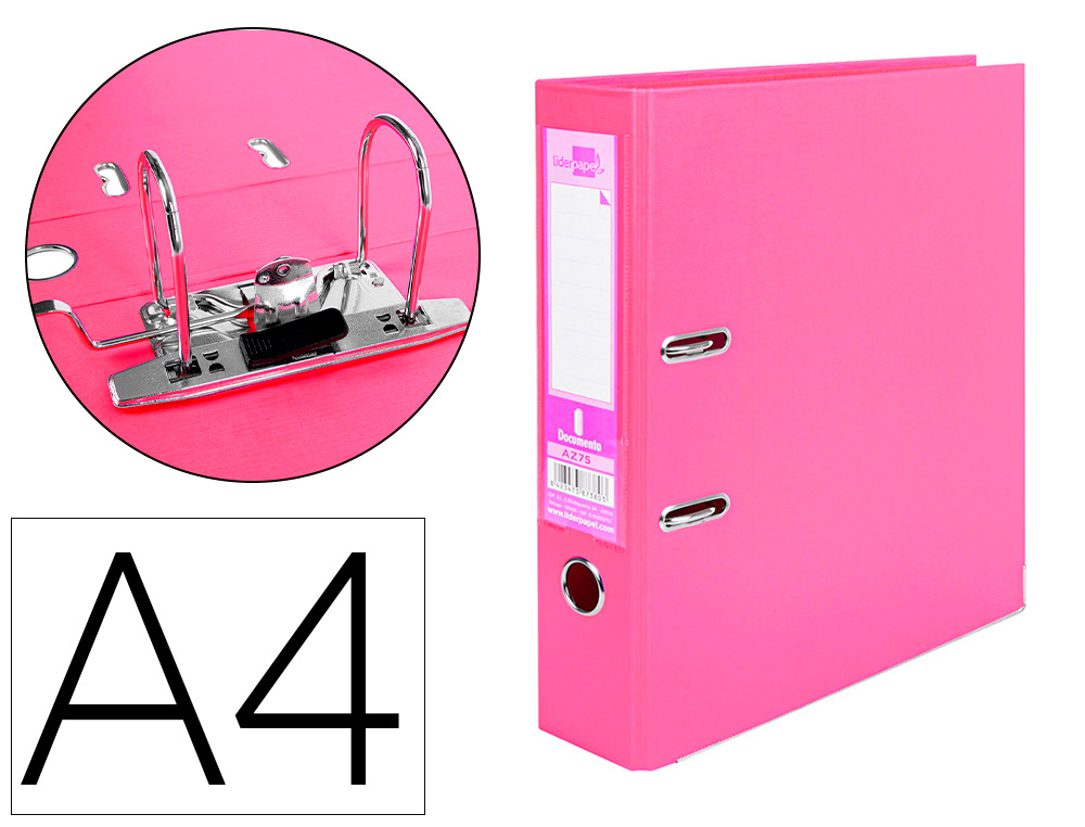 LIDERPAPEL - ARCHIVADOR DE PALANCA A4 DOCUMENTA FORRADO PVC CON RADO LOMO 75 MM ROSA COMPRESOR METALICO (Ref.AZ75)