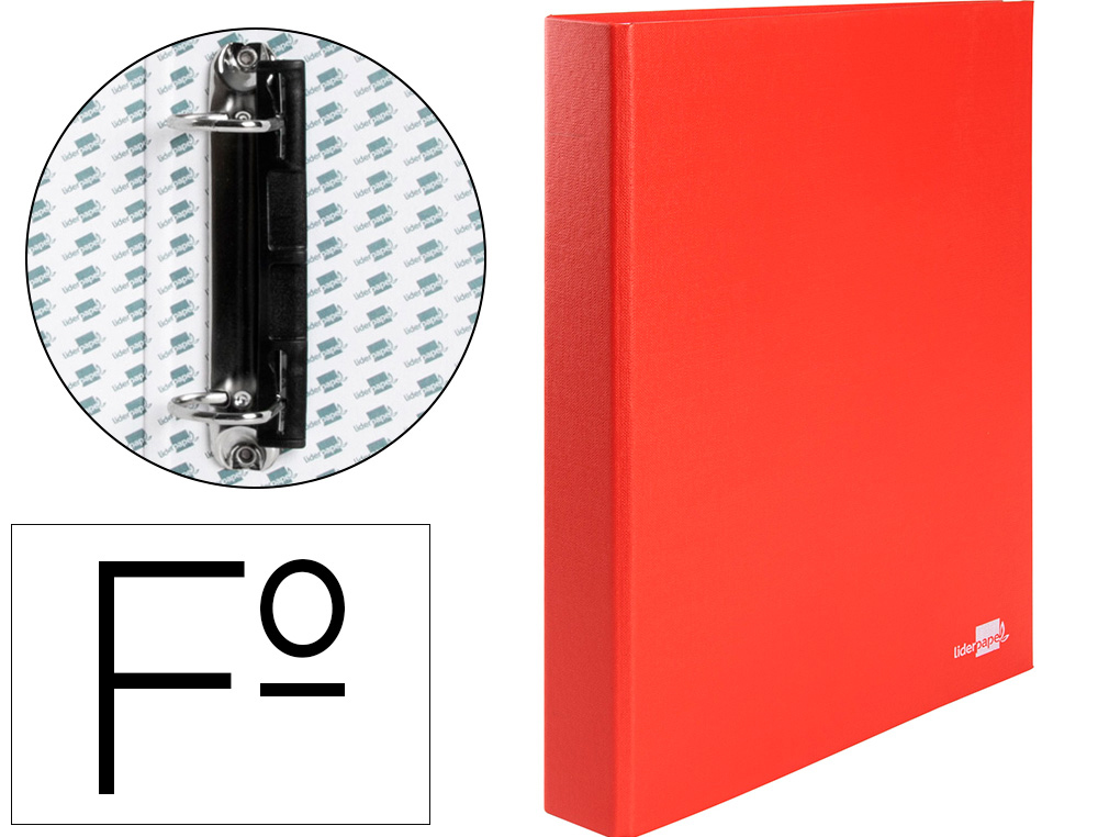 LIDERPAPEL - CARPETA DE 2 ANILLAS 25MM MIXTAS FOLIO Cartón FORRADO PAPER COAT COMPRESOR PLASTICO ROJA (Ref.CA17)