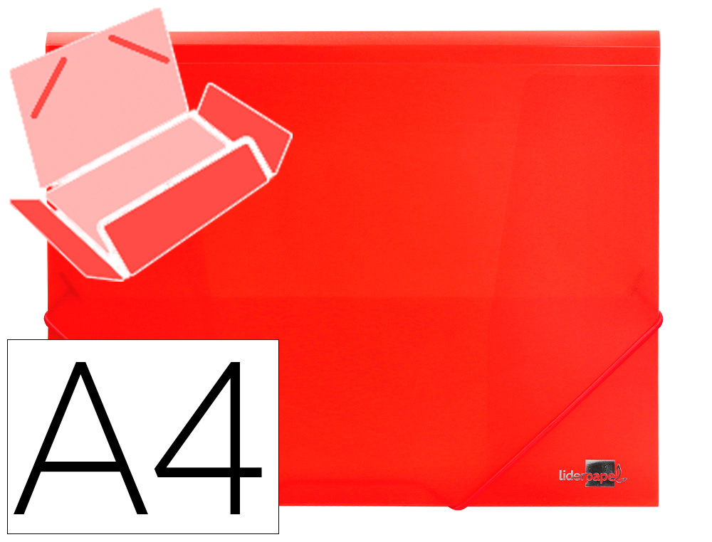 LIDERPAPEL - CARPETA GOMAS SOLAPAS 34960 POLIPROPILENO DIN A4 ROJA TRANSPARENTE (Ref.CG68)