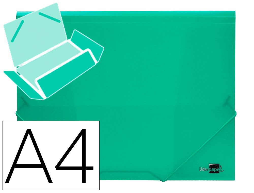 LIDERPAPEL - CARPETA GOMAS SOLAPAS 34963 POLIPROPILENO DIN A4 VERDE TRANSPARENTE (Ref.CG70)