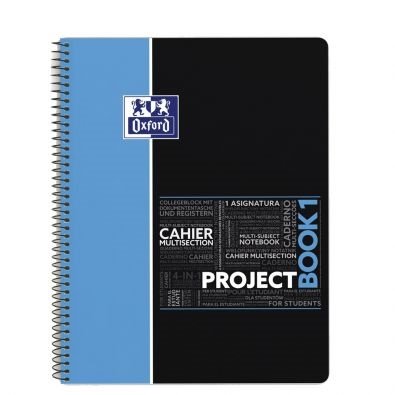 OXFORD - BLOC ESPIRAL TAPA PLASTICO MICROPERFORADO PROJECTBOOK1 DIN A4 80 HOJAS 90 GR CUADROS 5 MM AZUL APP (Ref.400043525)