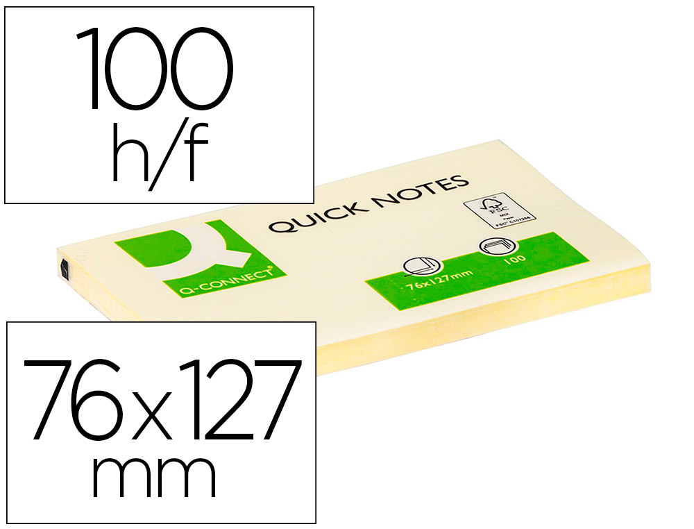 Q-CONNECT - BLOC DE NOTAS ADHESIVAS QUITA Y PON 75X125 MM CON 100 HOJAS (Ref.KF10503)