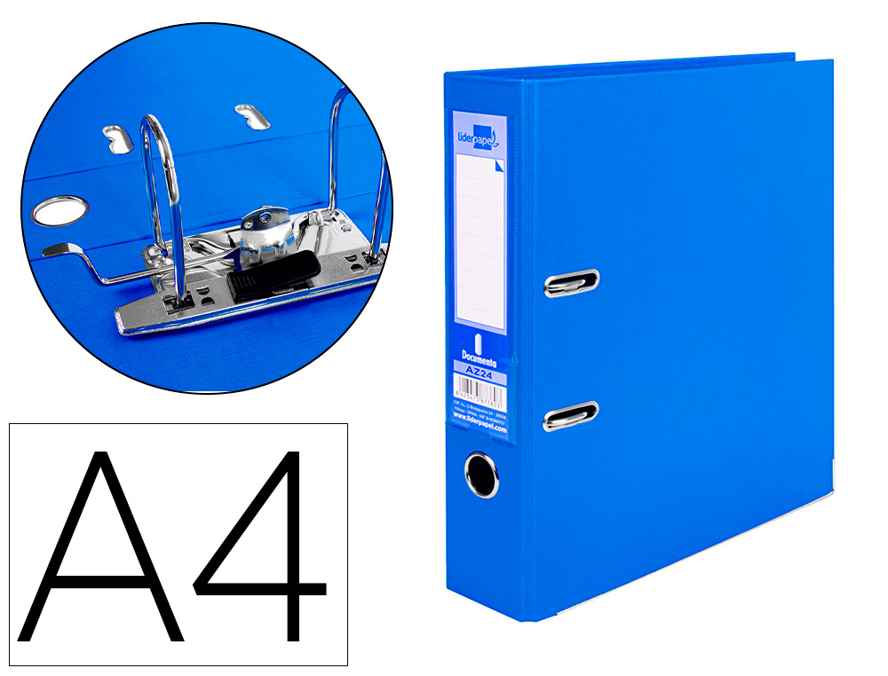 LIDERPAPEL - ARCHIVADOR DE PALANCA A4 DOCUMENTA FORRADO PVC CON RADO LOMO 75MM AZUL COMPRESOR METALICO (Ref.AZ24)