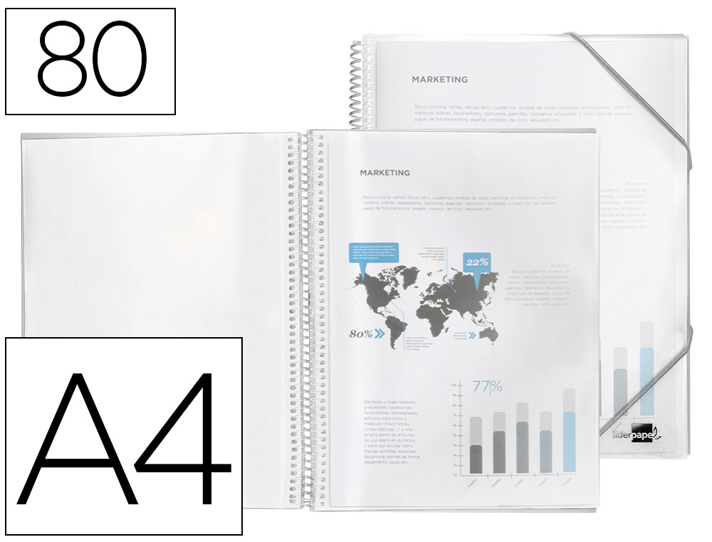 LIDERPAPEL - Carpeta escaparate con espiral 80 fundas polipropileno din A4 transparente (Ref. EC57)