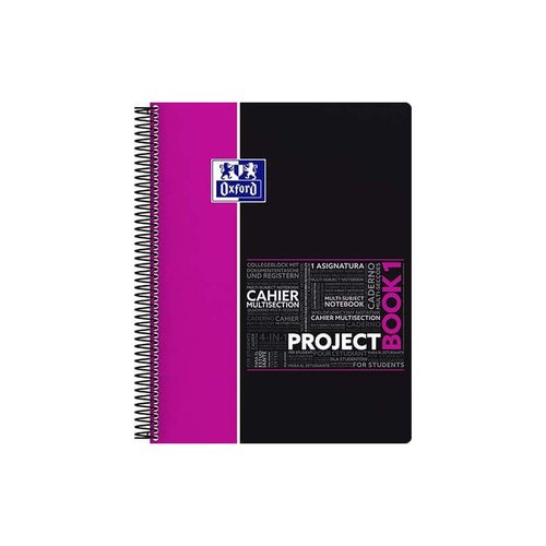 OXFORD - BLOC ESPIRAL TAPA PLASTICO MICROPERFORADO PROJECTBOOK1 DIN A4 80 HOJAS 90 GR CUADROS 5 MM ROSA APP (Ref.400043527)