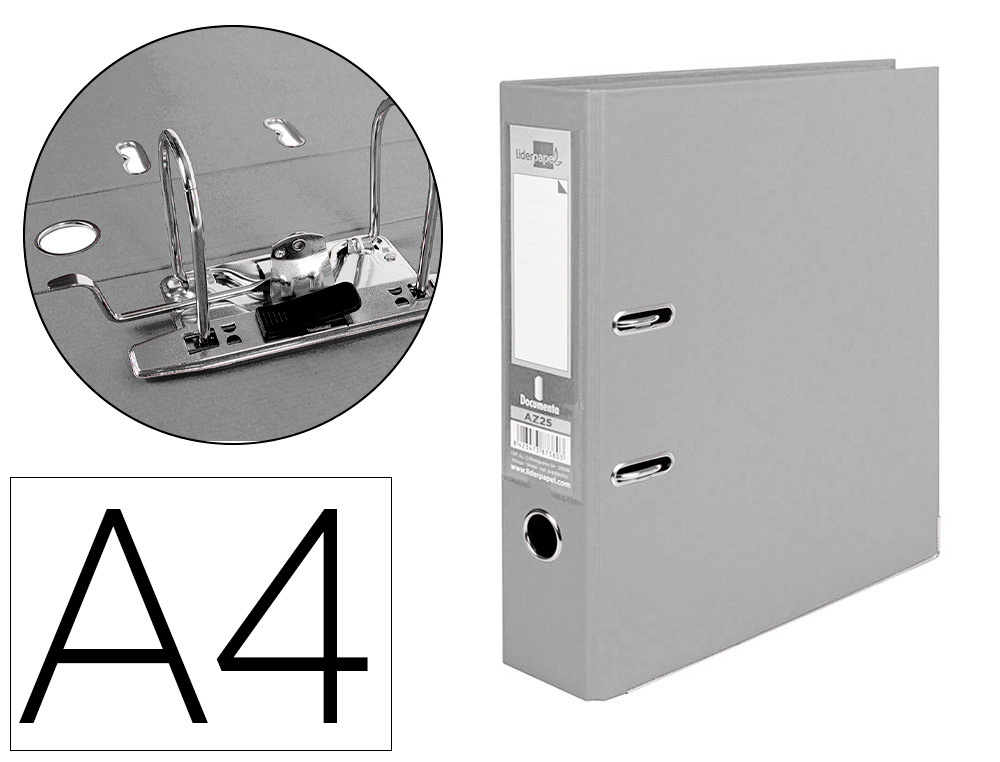 LIDERPAPEL - ARCHIVADOR DE PALANCA A4 DOCUMENTA FORRADO PVC CON RADO LOMO 75MM GRIS COMPRESOR METALICO (Ref.AZ25)