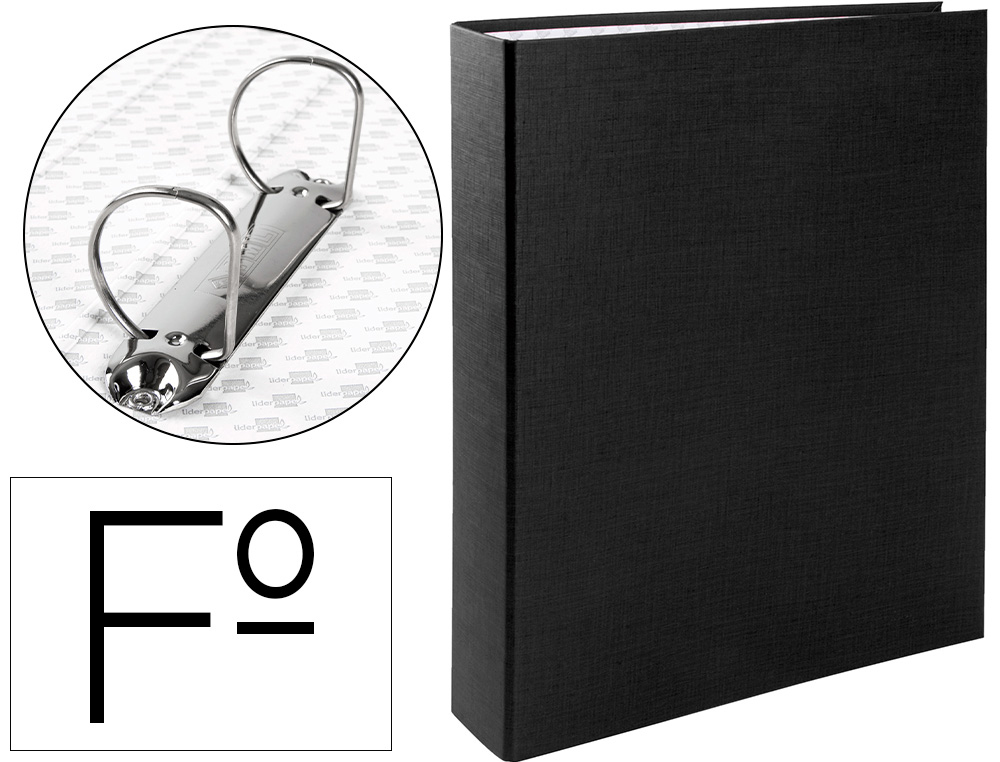 LIDERPAPEL - CARPETA DE 2 ANILLAS 40MM MIXTAS FOLIO Cartón FORRADO PAPER COAT COMPRESOR PLASTICO NEGRA (Ref.CH08)
