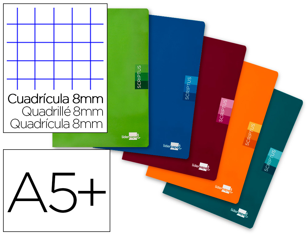 LIDERPAPEL - LIBRETA SCRIPTUS A5 48 HOJAS 90G/M2 CUADRO 8MM CON MARGEN (Ref.LB19)