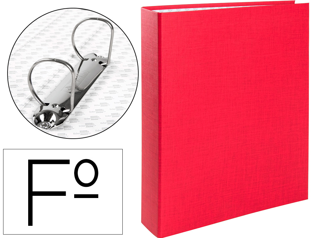 LIDERPAPEL - CARPETA DE 2 ANILLAS 40MM MIXTAS FOLIO Cartón FORRADO PAPER COAT COMPRESOR PLASTICO ROJA (Ref.CH09)