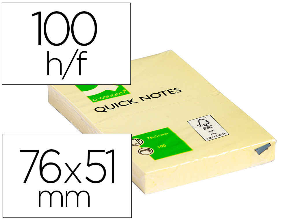 Q-CONNECT - BLOC DE NOTAS ADHESIVAS QUITA Y PON 50X75 MM CON 100 HOJAS (Ref.KF10501)