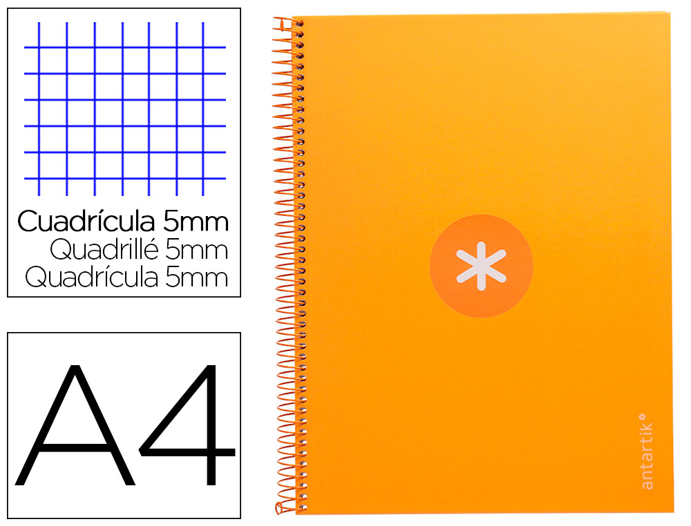 ANTARTIK - Cuaderno espiral liderpapel A4 micro tapa forrada 80h 90 gr cuadro 5mm 1 banda 4 taladros mostaza (Ref. KB21)