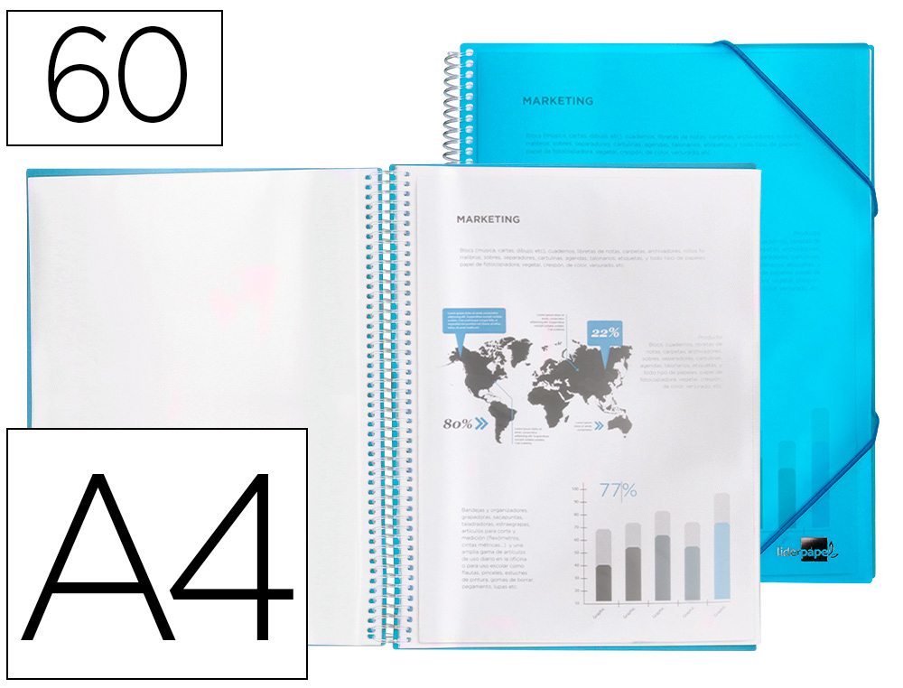 LIDERPAPEL - CARPETA ESCAPARATE CON ESPIRAL 60 FUNDAS POLIPROPILENO DIN A4 AZUL (Ref.EC21)