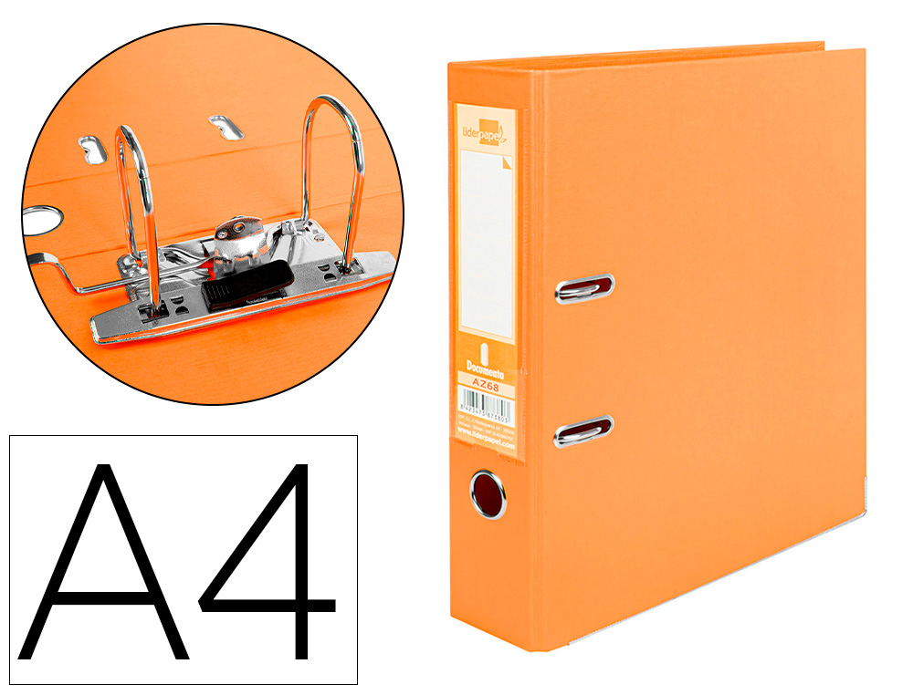 LIDERPAPEL - ARCHIVADOR DE PALANCA A4 DOCUMENTA FORRADO PVC CON RADO LOMO 75MMNARANJA COMPRESOR METALICO (Ref.AZ68)