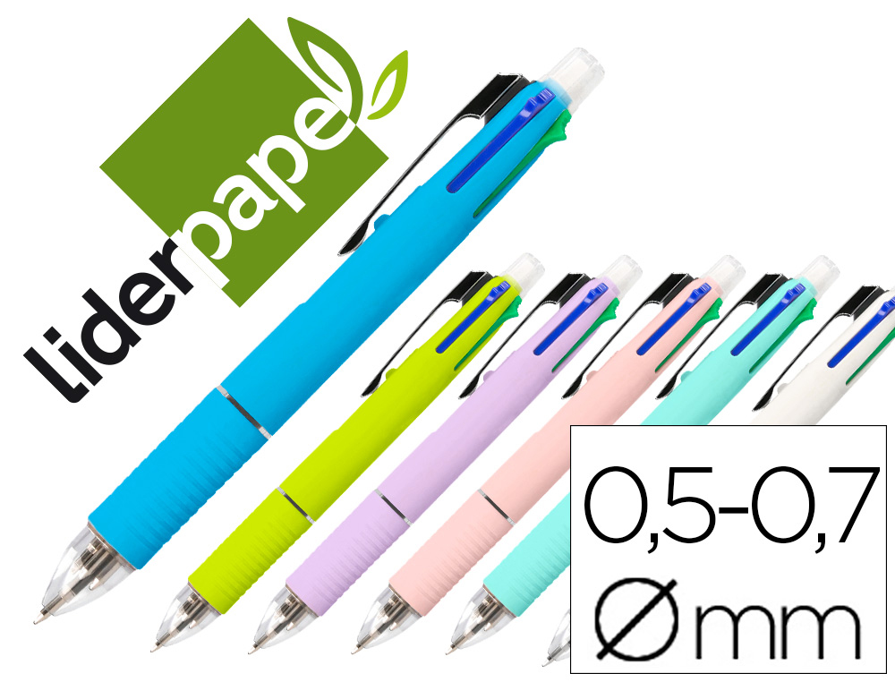 LIDERPAPEL - BOLIGRAFO 5 EN 1 AZUL NEGRO ROJO VERDE 0,7M Y PORTAMINAS 0,5MM (Ref.BW01)