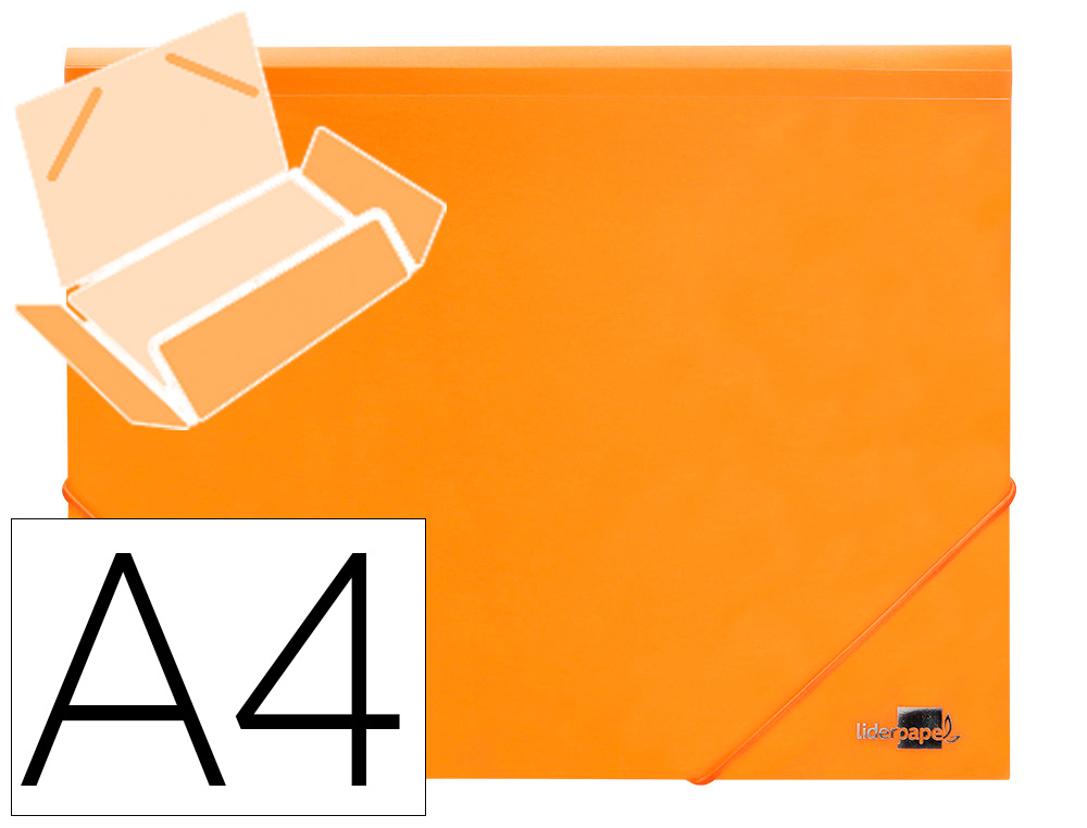 LIDERPAPEL - Carpeta gomas solapas polipropileno din A4 naranja fluor opaco (Ref. GC15)