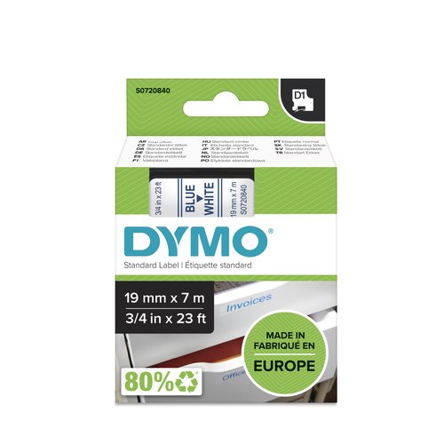 DYMO - Cintas D1 Rotulacion 19mmX7m Azul/blanco Adhesivo permanente (Ref.S0720840)