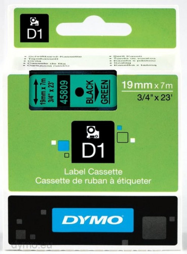 DYMO - Cintas D1 Rotulacion 19mmX7m Negro/verde Adhesivo permanente (Ref.S0720890)