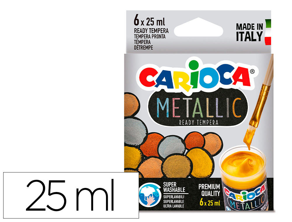 CARIOCA - Tempera escolar metallic bote 25 ml caja de 6 colores surtidos (Ref. KO026)