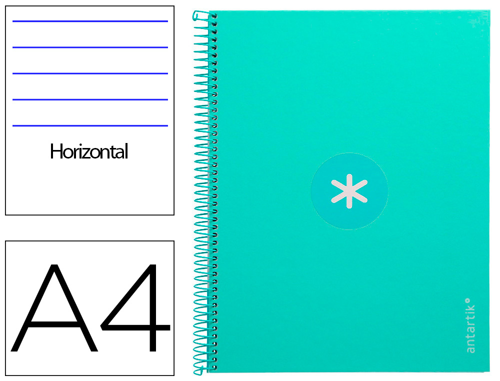 ANTARTIK - Cuaderno espiral liderpapel A4 micro tapa forrada80h 90 gr horizontal 1 banda 4 taladros color menta (Ref. KB33)