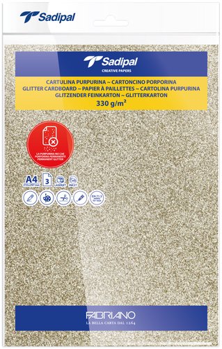 SADIPAL - CARTULINA PURPURINA A4 330g ORO PAQUETE de 3 (Ref.20302)