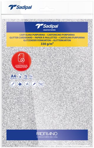 SADIPAL - CARTULINA PURPURINA A4 330g PLATA PAQUETE de 3 (Ref.20303)