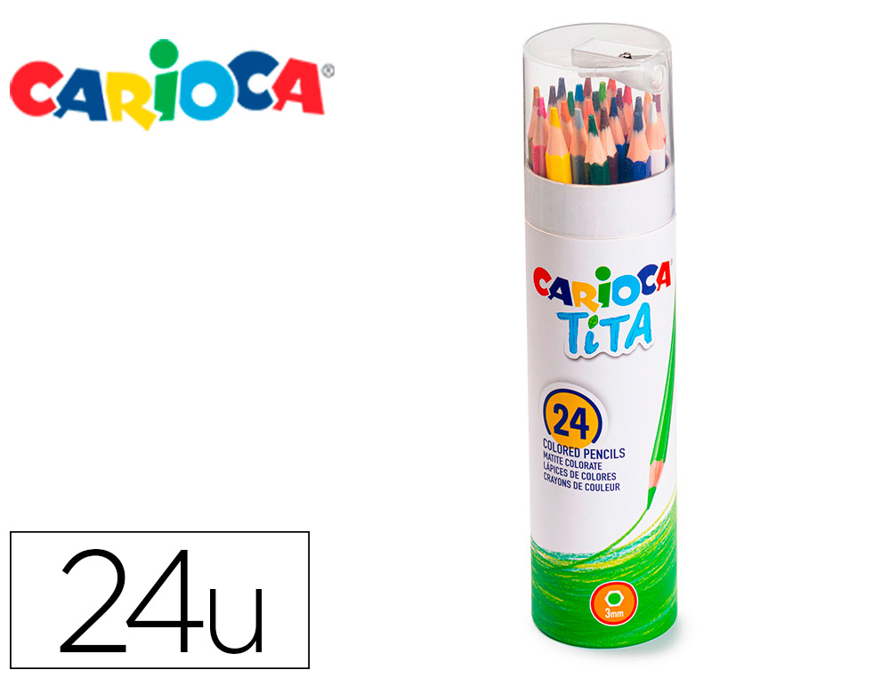 CARIOCA - Lapices de colores tita mina 3 mm tubo metal 24 colores surtidos + Sacapuntas/Afilalapices (Ref. 43341)