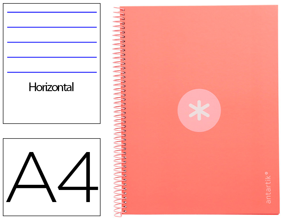 ANTARTIK - Cuaderno espiral liderpapel A4 micro tapa forrada80h 90 gr horizontal 1 banda 4 taladros color rosa claro (Ref. KB34)