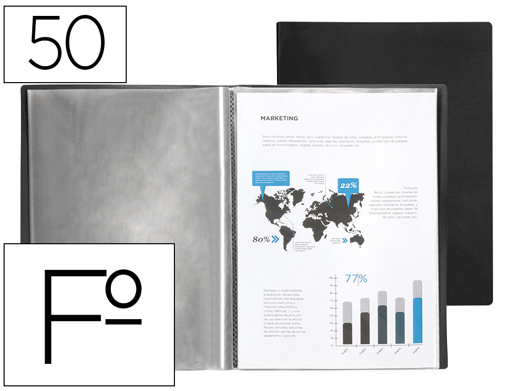 LIDERPAPEL - CARPETA ESCAPARATE 50 FUNDAS PVC FOLIO NEGRO (Ref.EC44)