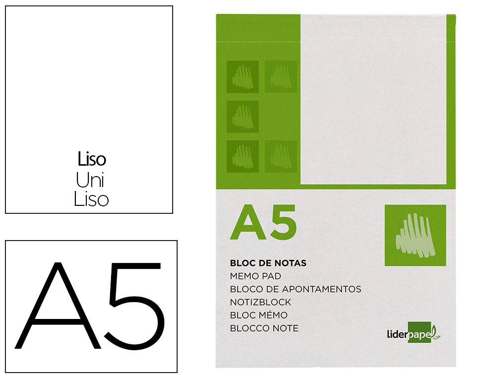 LIDERPAPEL - BLOC NOTAS LISO A5 80 HOJAS 60G/M2 PERFORADO (Ref.BN04)