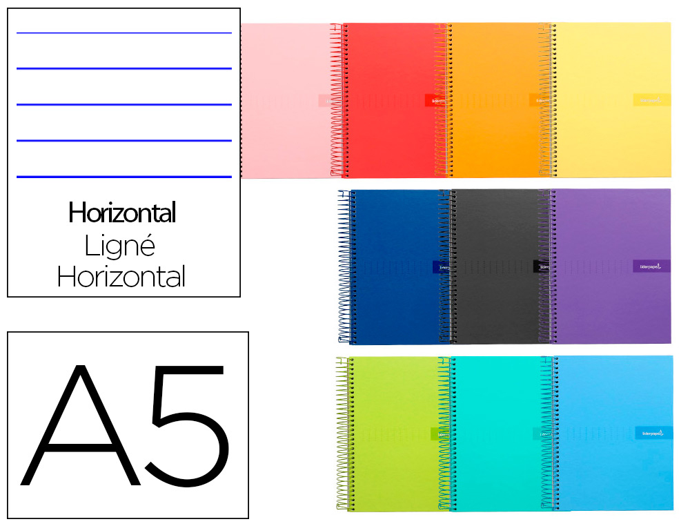 LIDERPAPEL - CUADERNO ESPIRAL CUARTO MULTILIDER TAPA FORRADA 80H 80 GR PAUTA 2,5MM CON MARGEN COLORES SURTIDOS (Ref.BC40)