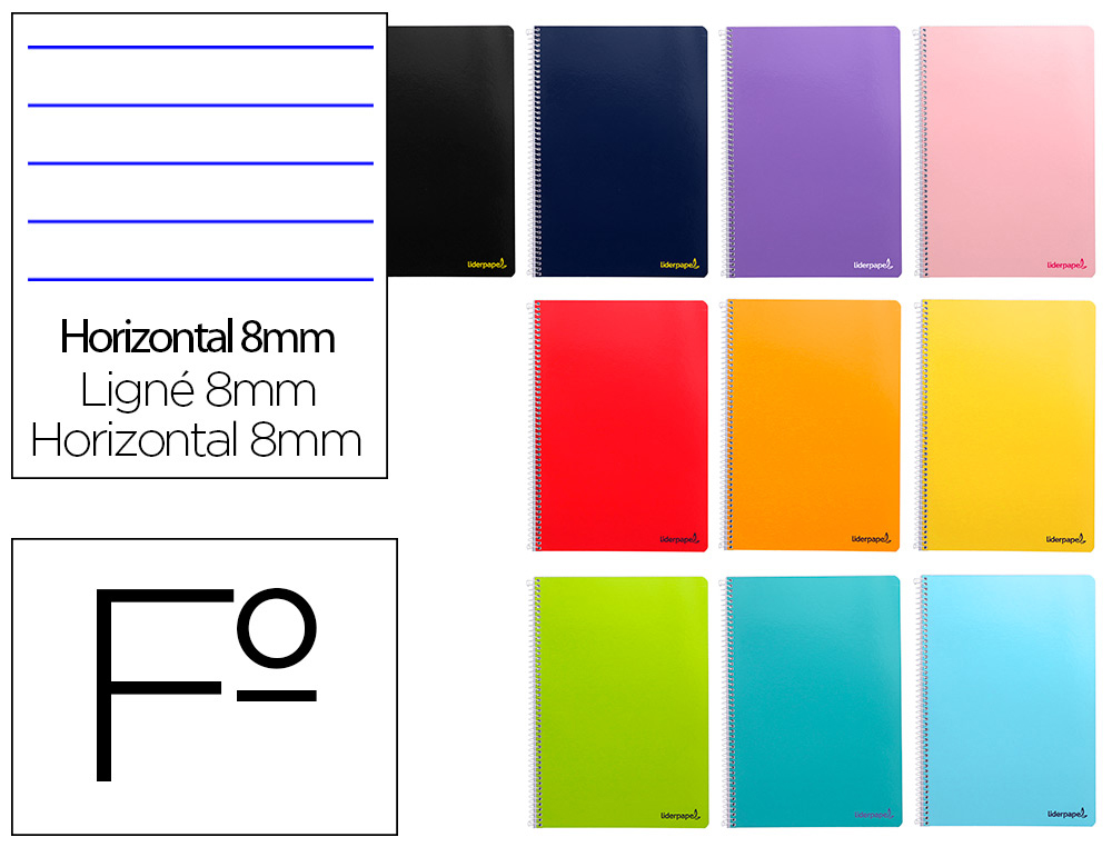 LIDERPAPEL - CUADERNO ESPIRAL FOLIO WRITE TAPA BLANDA 80H 60 GR HORIZONTAL CON MARGEN COLORES SURTIDOS (Ref.BF02)