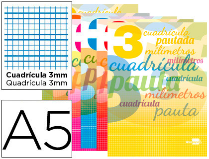 LIDERPAPEL - LIBRETA PAUTAGUIA TAPA CARTONCILLO 32 HOJAS DIN A5 70 G CUADRICULADO PAUTADO 3 MM CON MARGEN (Ref.LB35)