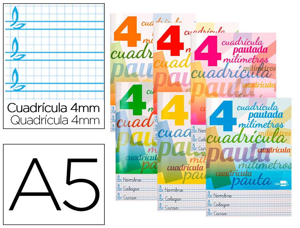 LIDERPAPEL - LIBRETA PAUTAGUIA TAPA CARTONCILLO 32 HOJAS DIN A5 70 G CUADRICULADO PAUTADO 4 MM (Ref.LB36)