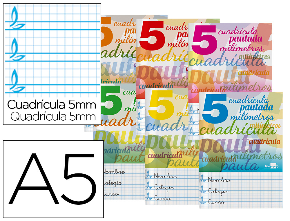 LIDERPAPEL - LIBRETA PAUTAGUIA TAPA CARTONCILLO 32 HOJAS DIN A5 70 G CUADRICULADO PAUTADO 5 MM (Ref.LB37)